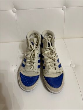 adidas Women's High-Top Sneakers in Cream and Blue